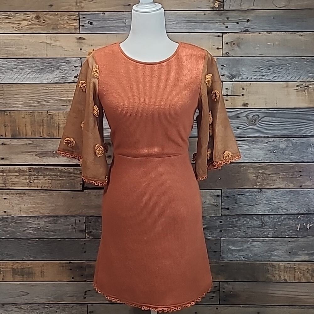 THML Roolee Cordero Burnt Orange Mixed Material Dress Size XS ANTHRO